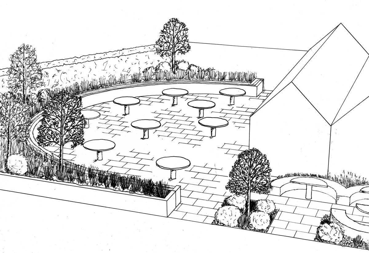 Ландшафтный дизайн садового участка рисунок для срисовки