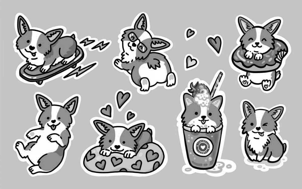 Coloring page excited corgi cuties