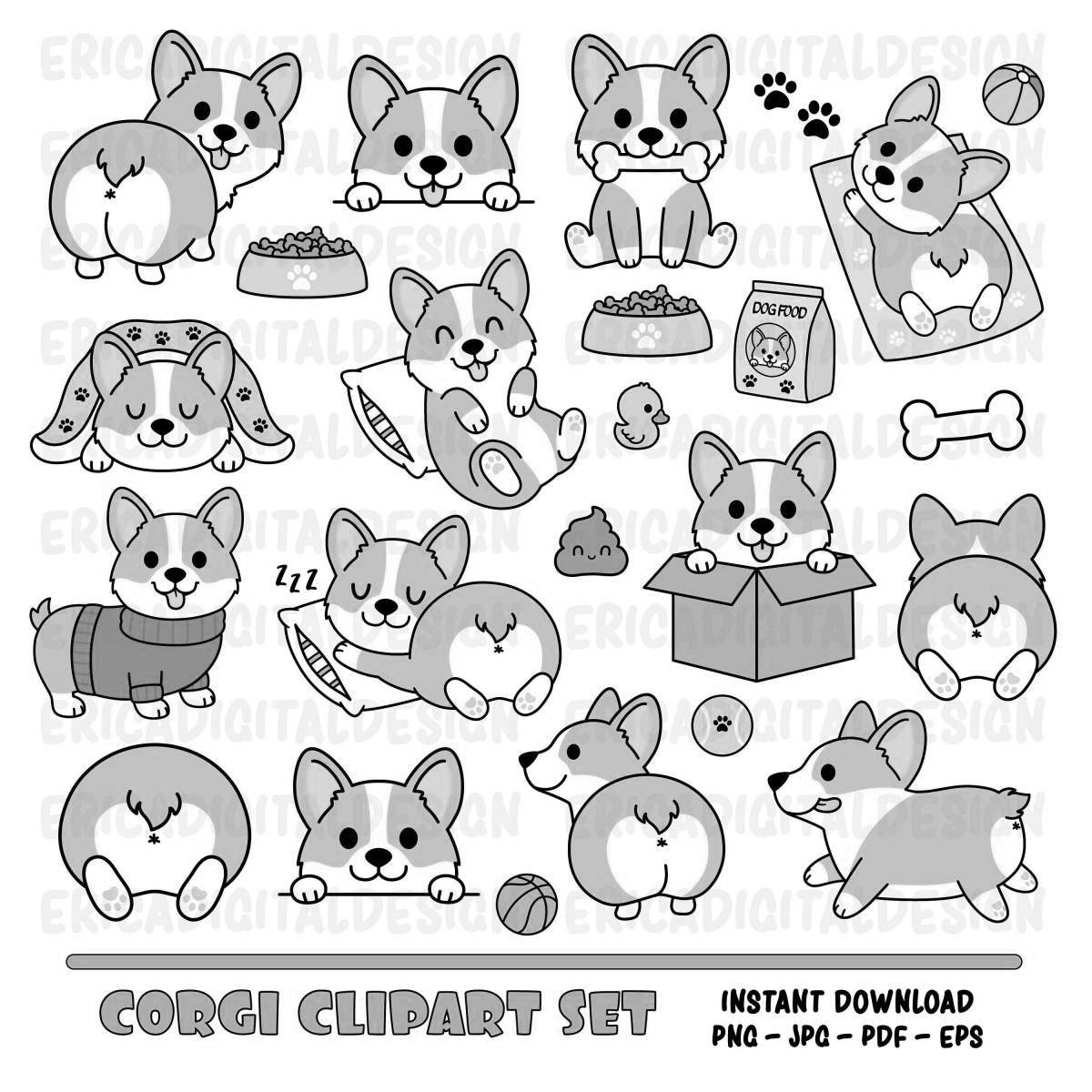 Cute corgi coloring page