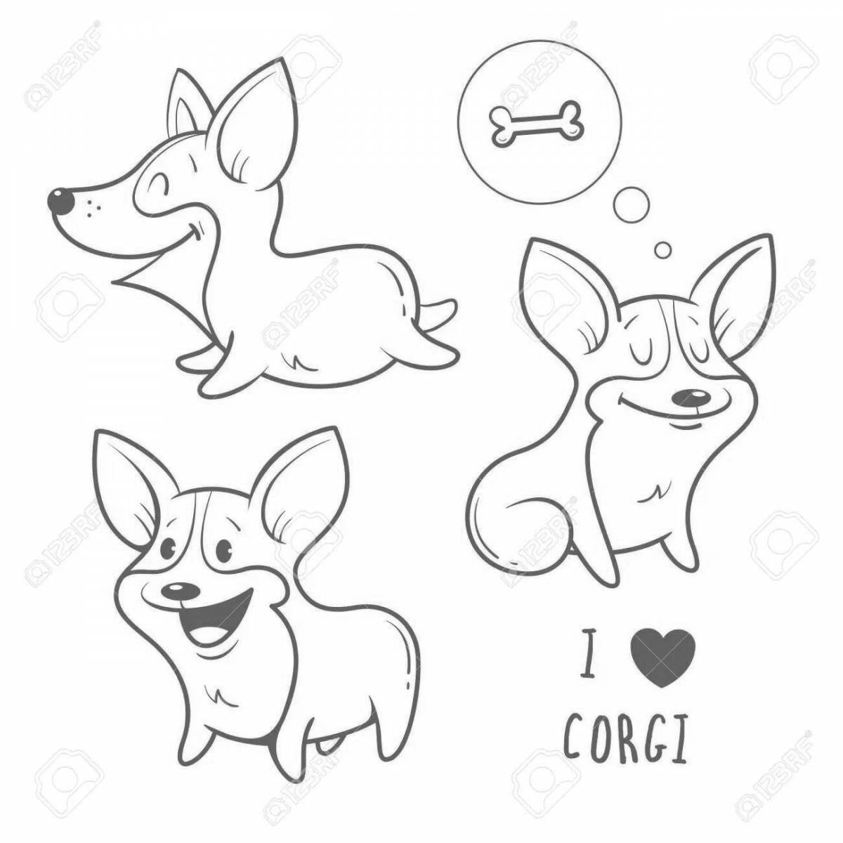 Coloring page giggling cute corgis