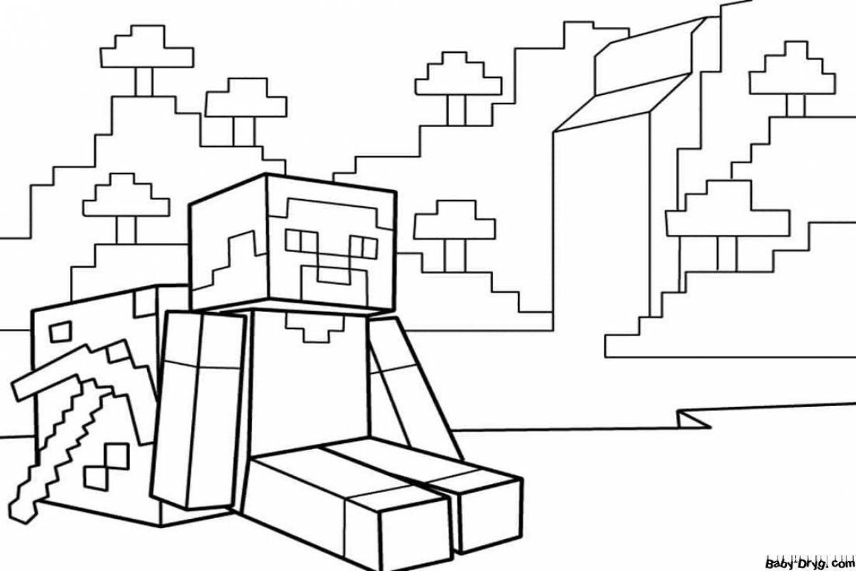 Intricate minecraft turtle coloring page