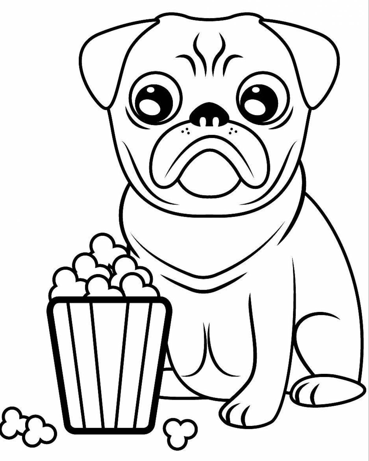 Coloring page funny pug for the new year