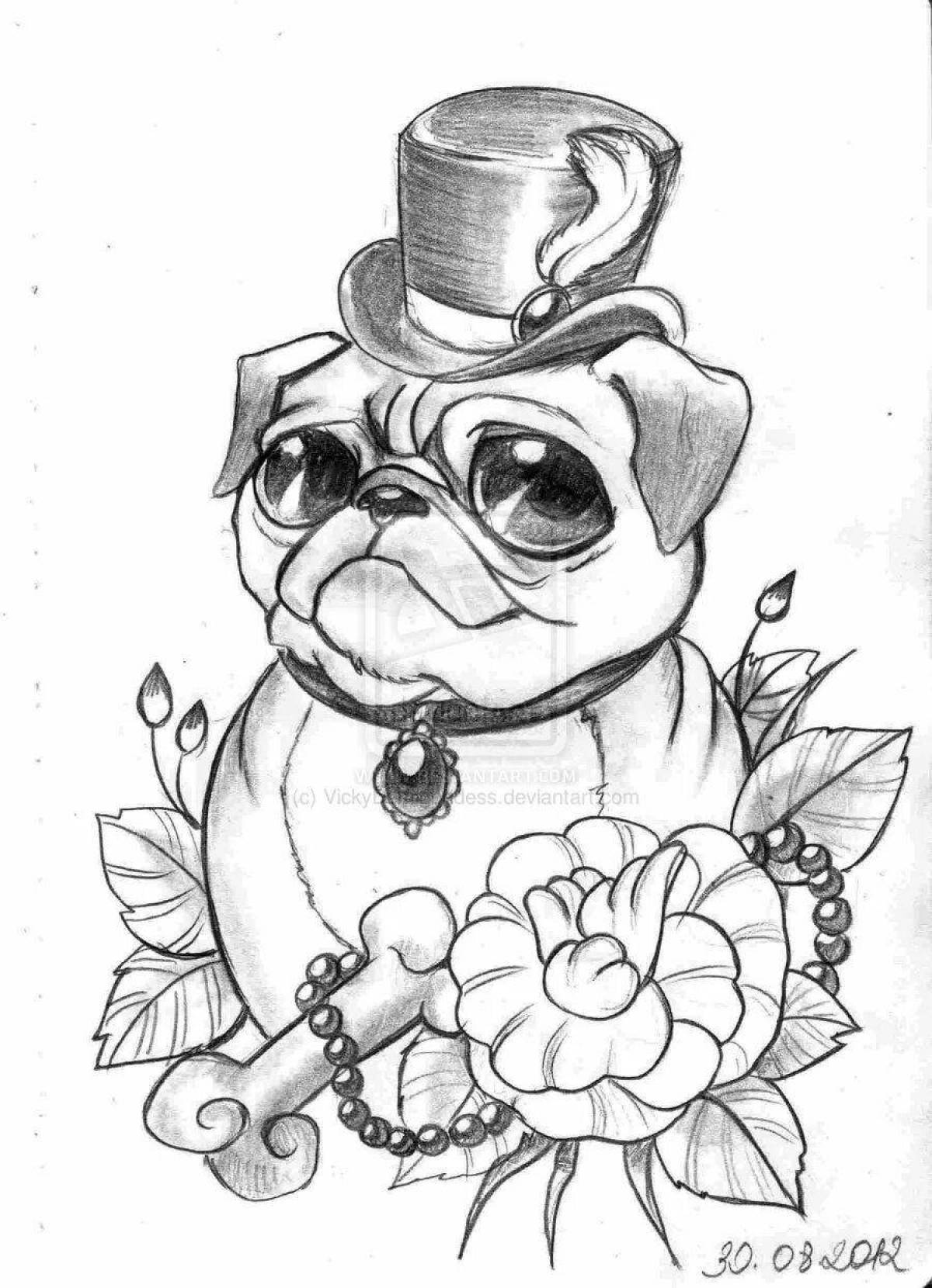 Coloring page gorgeous pug for the new year