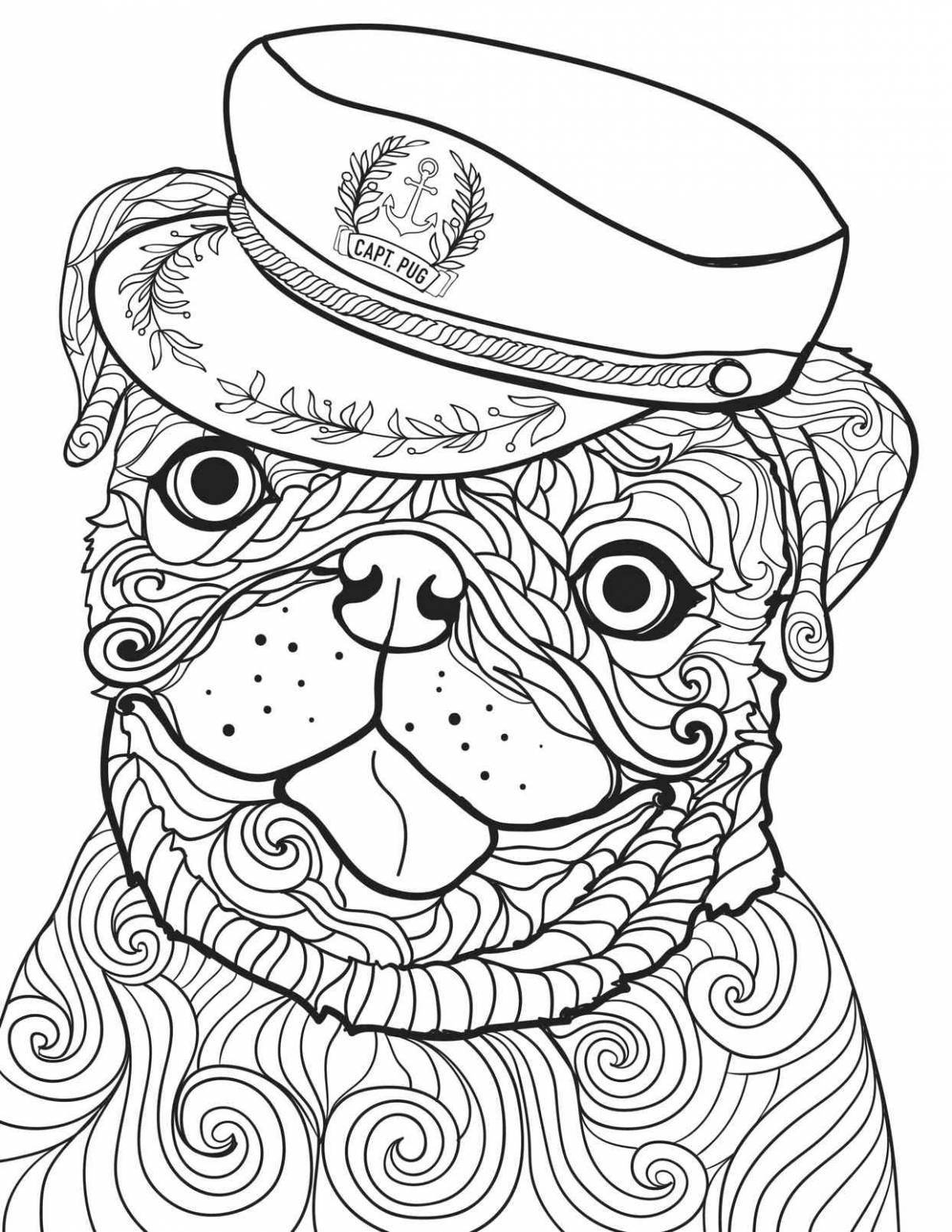 Coloring page jubilant pug for the new year
