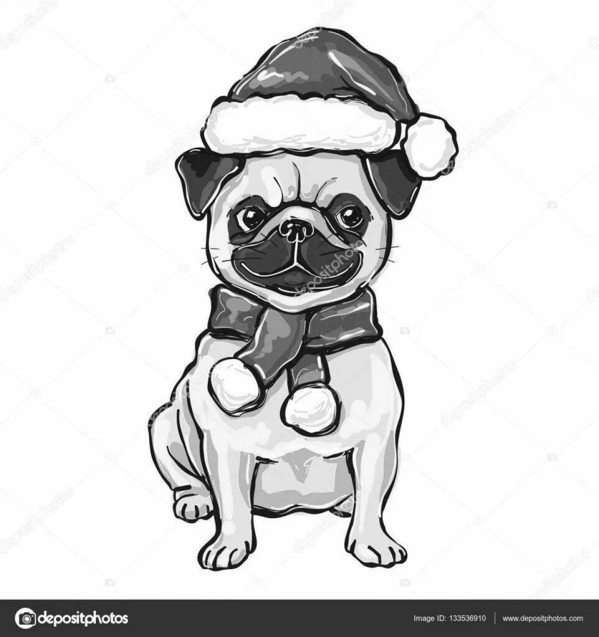 Christmas coloring page adorable pug