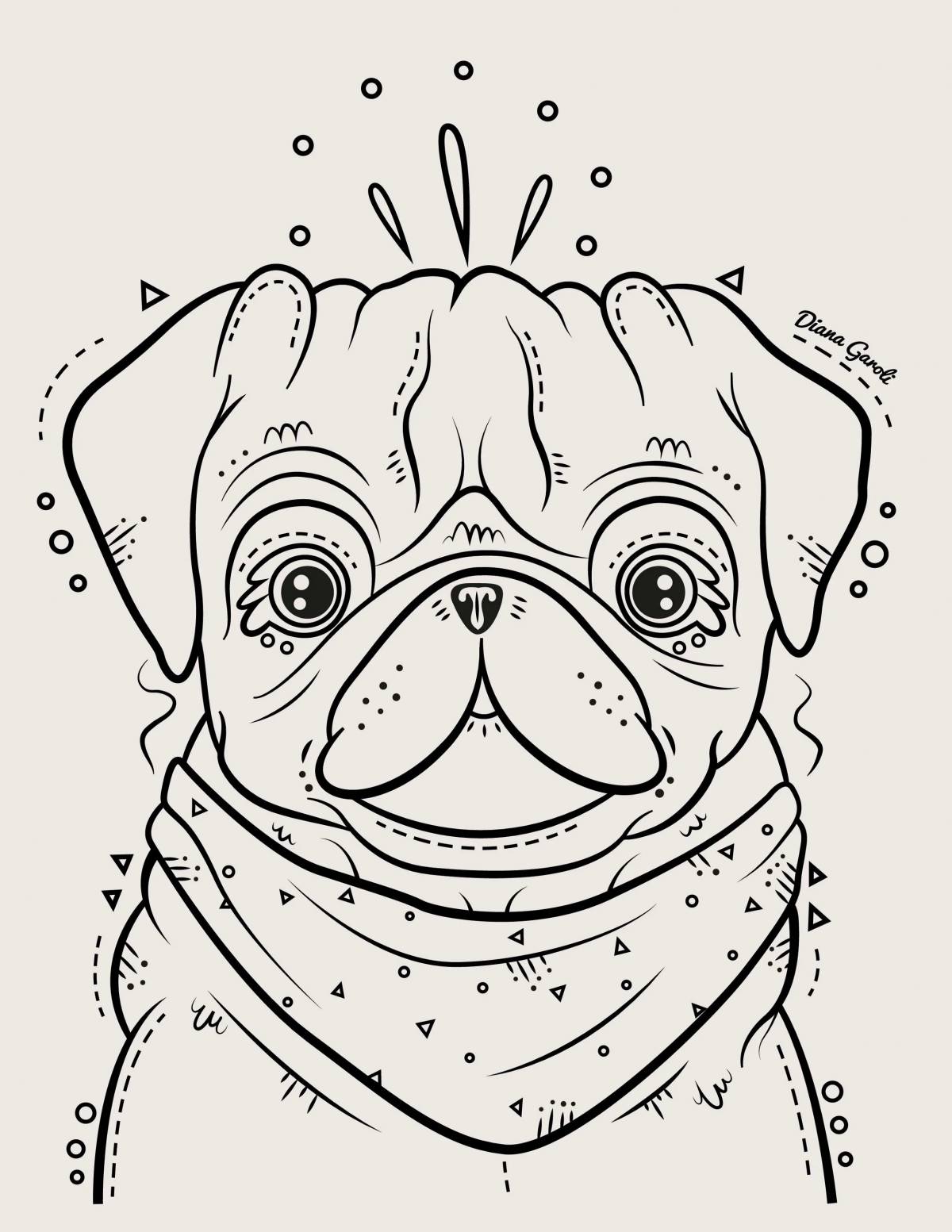 Christmas coloring of a pug with scallops