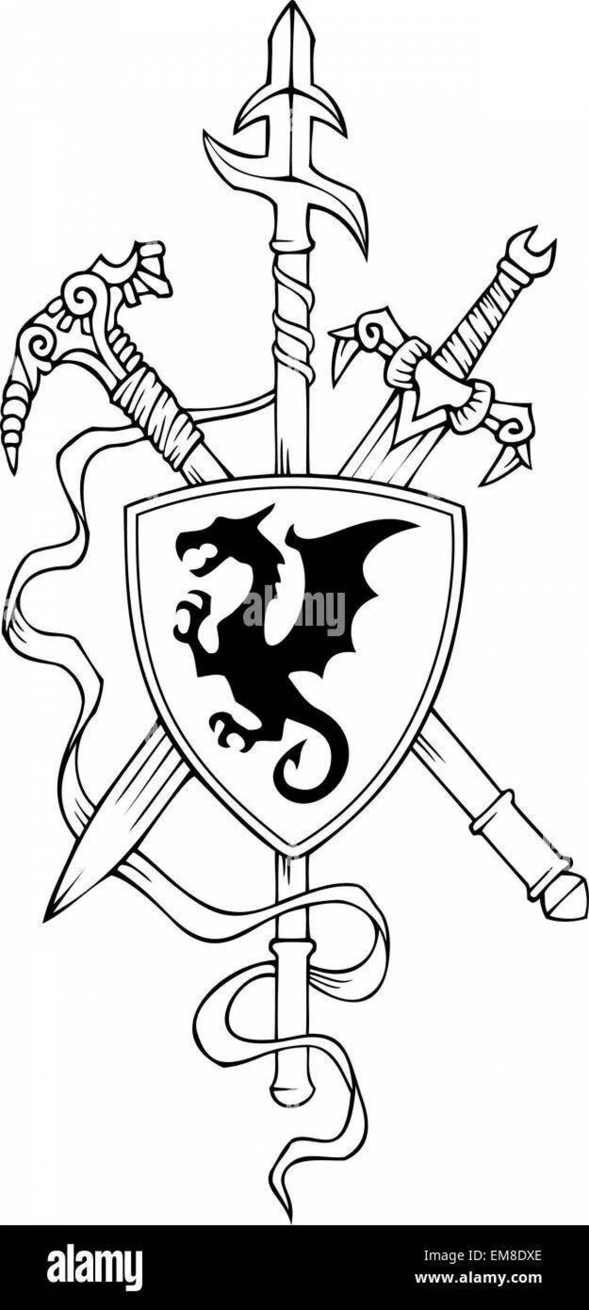 Богато украшенная раскраска рыцарский герб