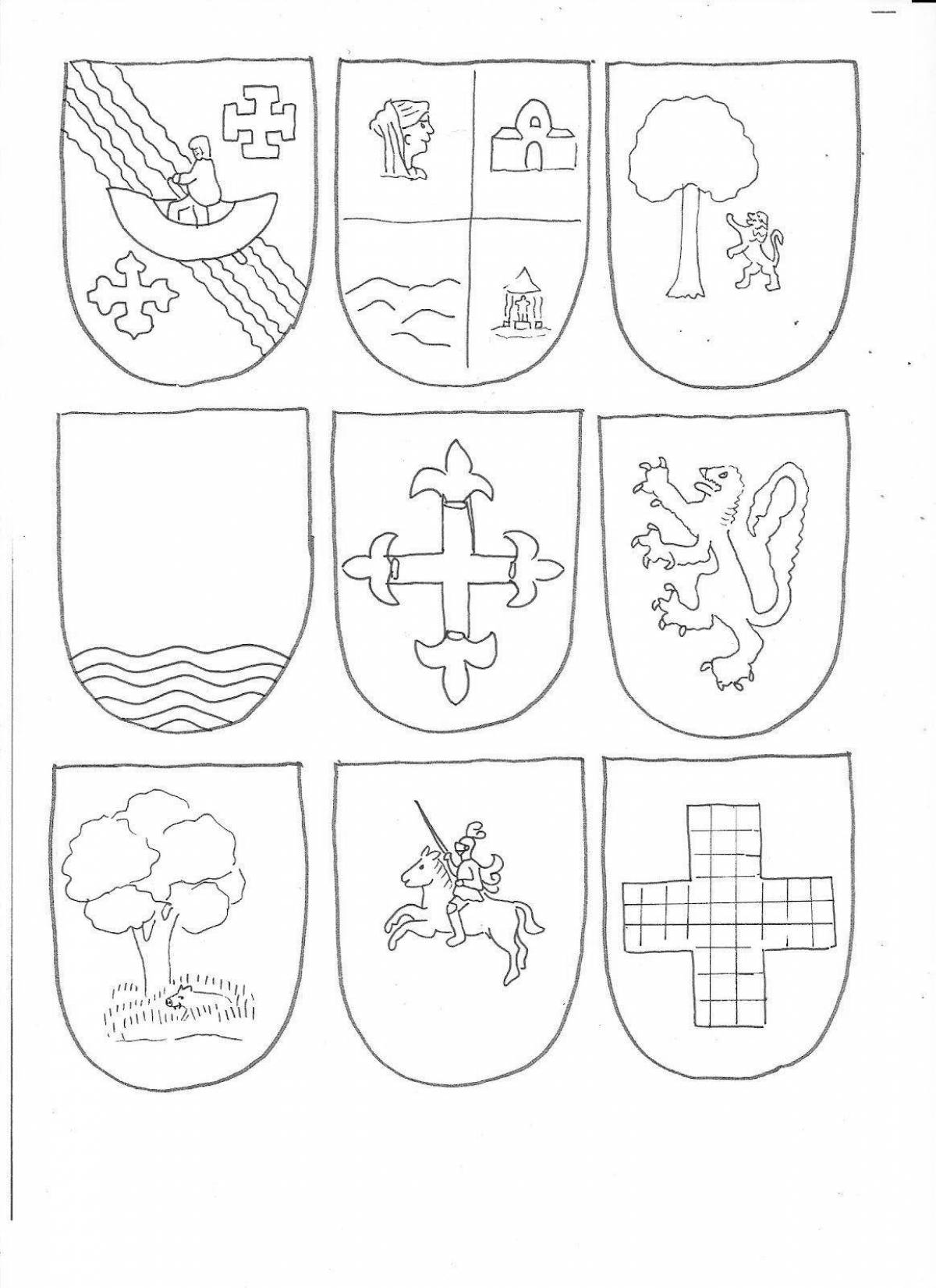 Coloring book grandeur coat of arms of a knight