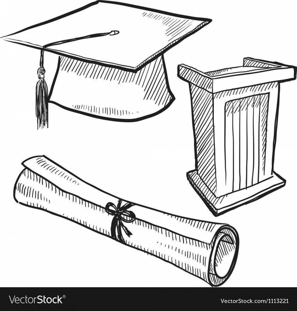 Colourful graduation cap coloring page