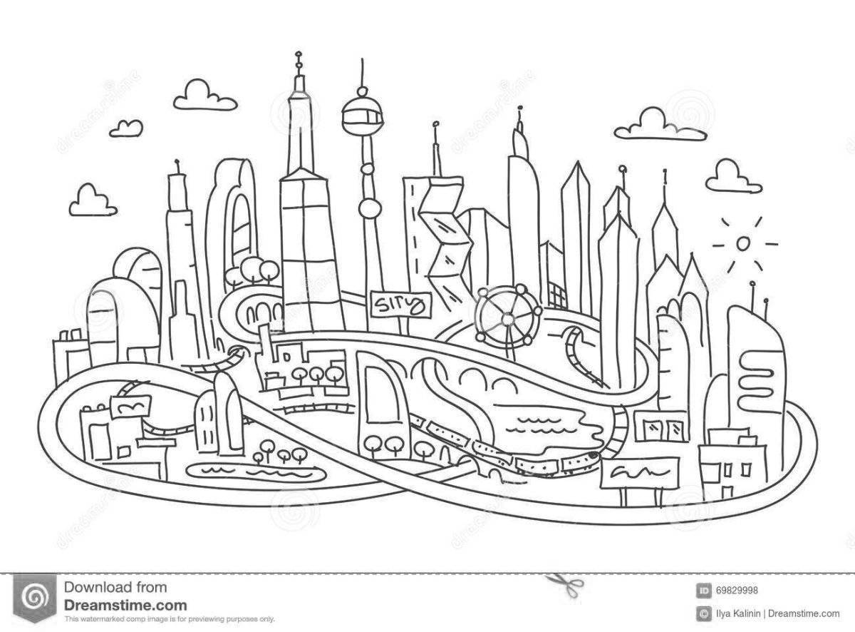 Coloring book bright space city
