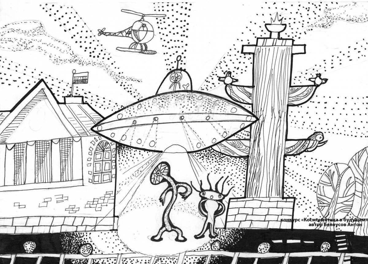 Glorious space city coloring page
