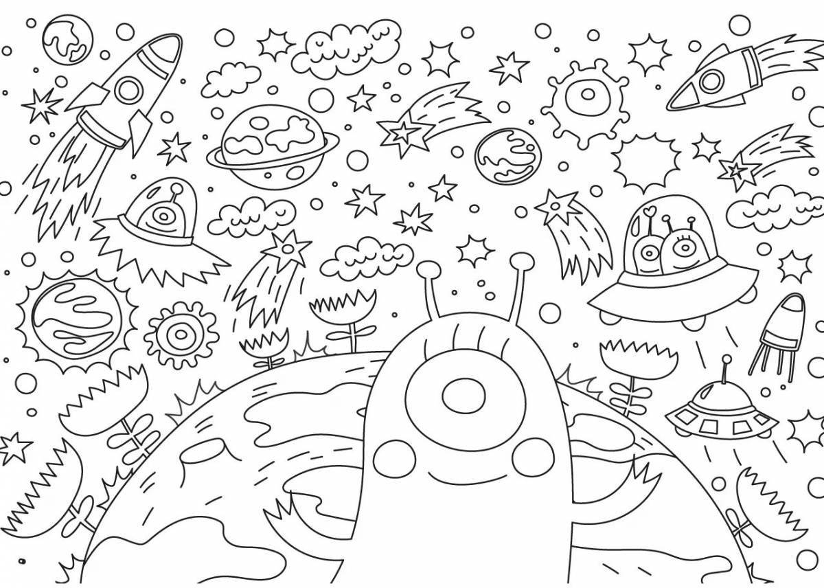 Coloring book shining space city