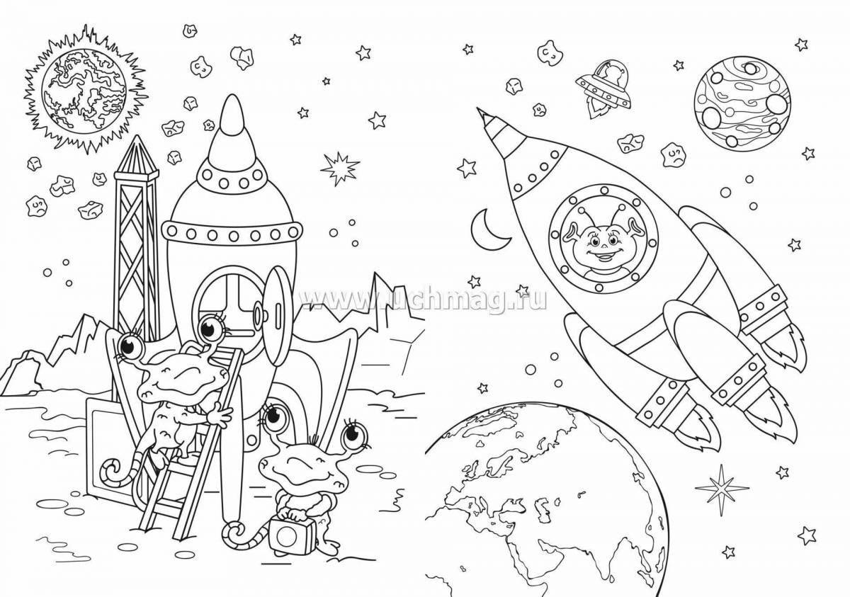 Space city glitter coloring book