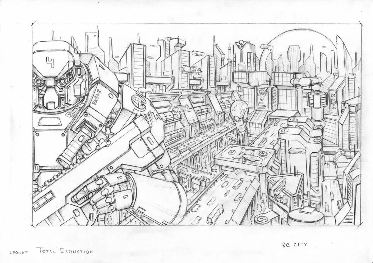 Impressive space city coloring book