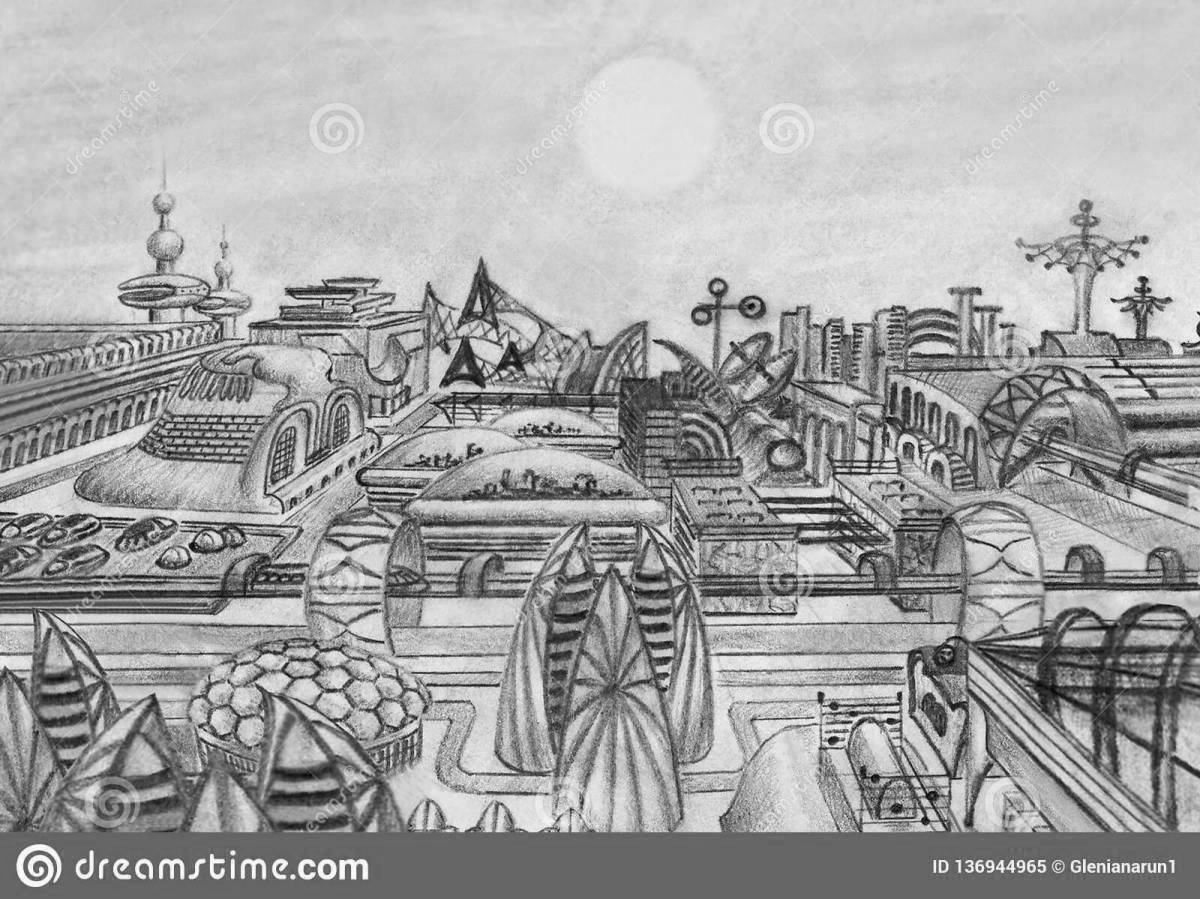 Coloring page dazzling space city