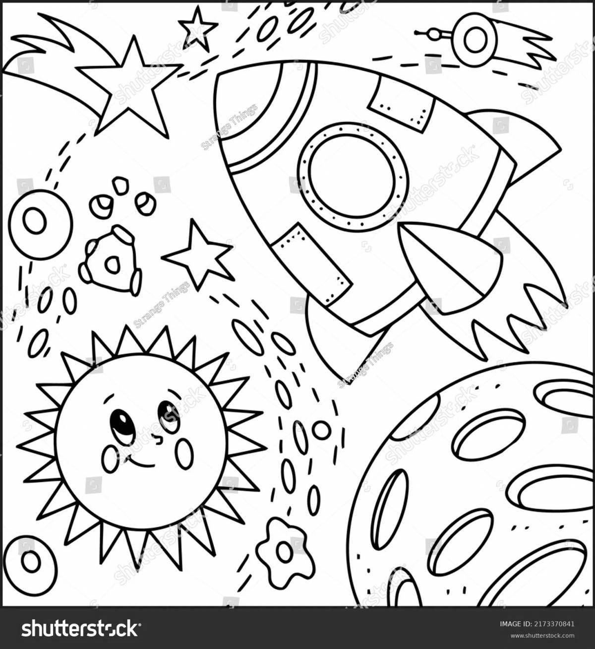 Brightly colored space city coloring page