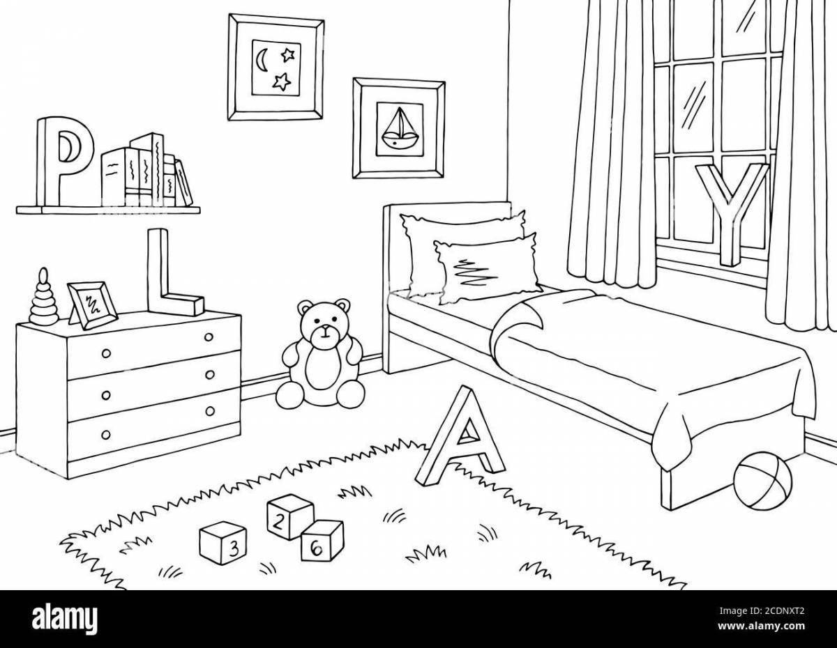 Coloring page happy room eater