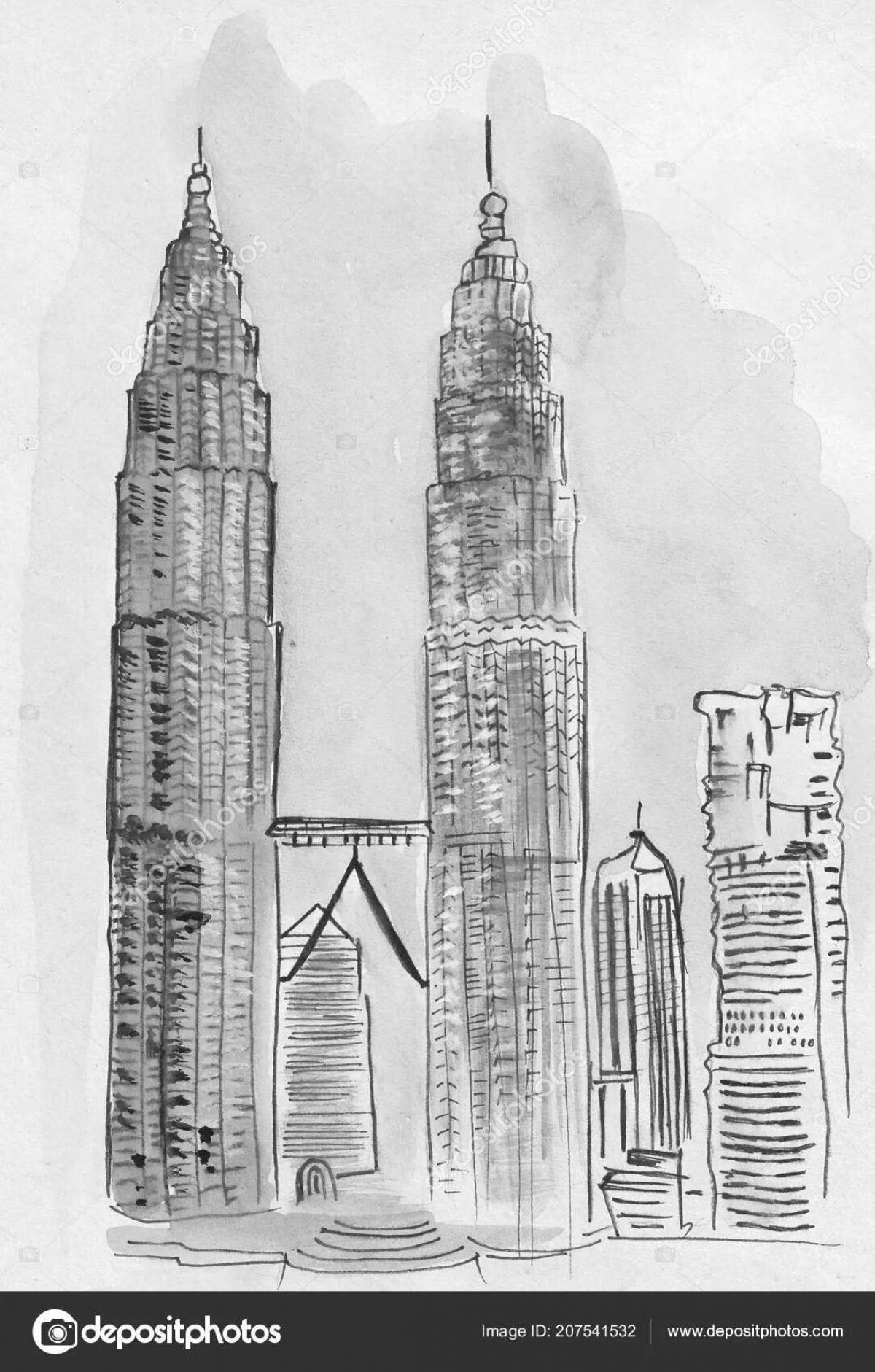 Coloring page majestic twin towers