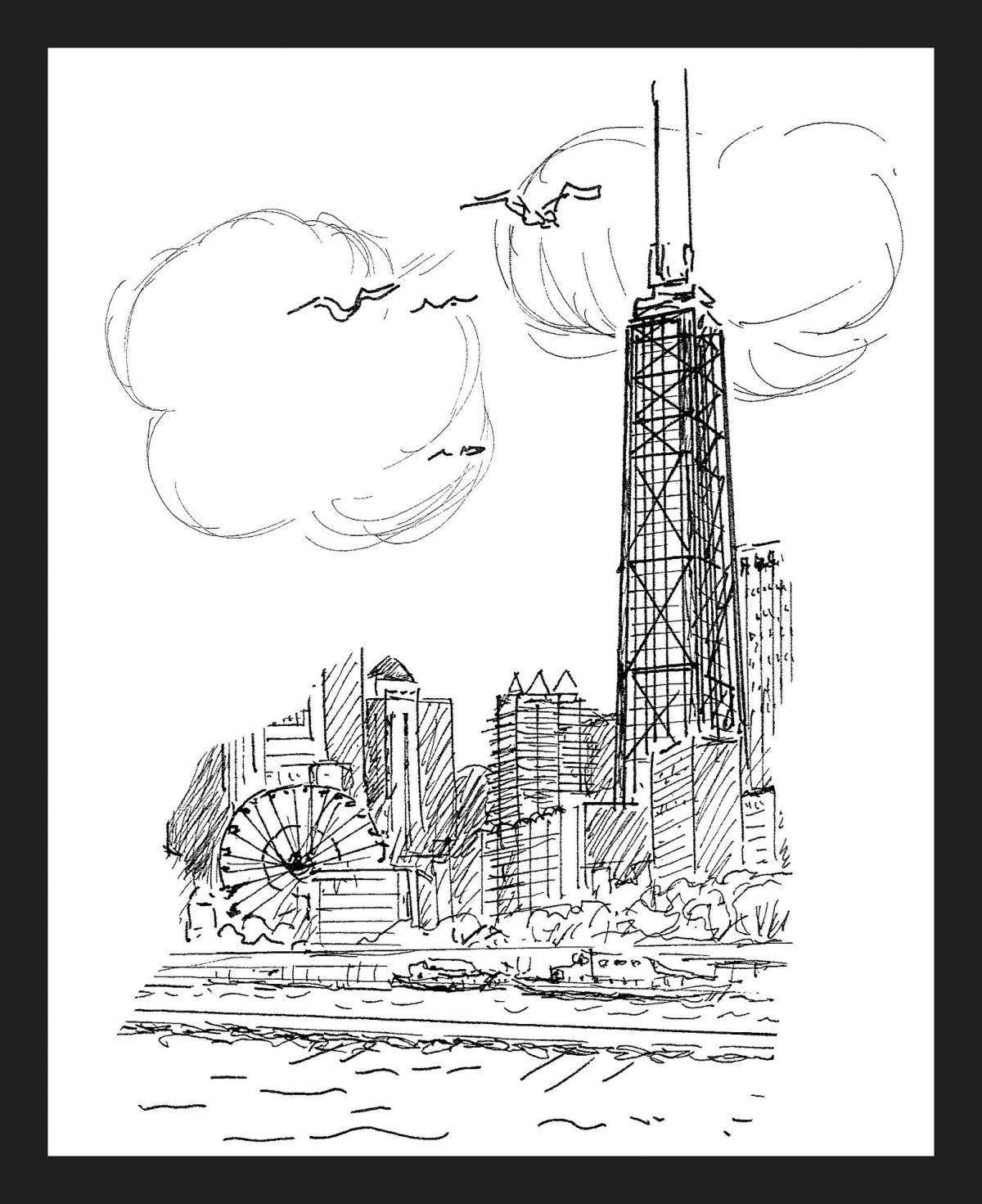Glowing twin towers coloring page