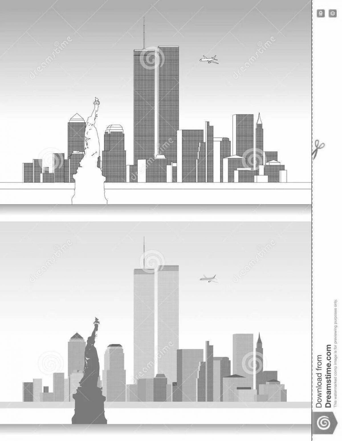 Brilliantly shaded twin towers coloring book