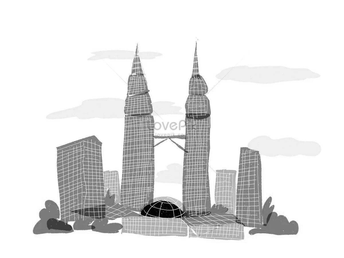 Twin Tower coloring page in bright colors