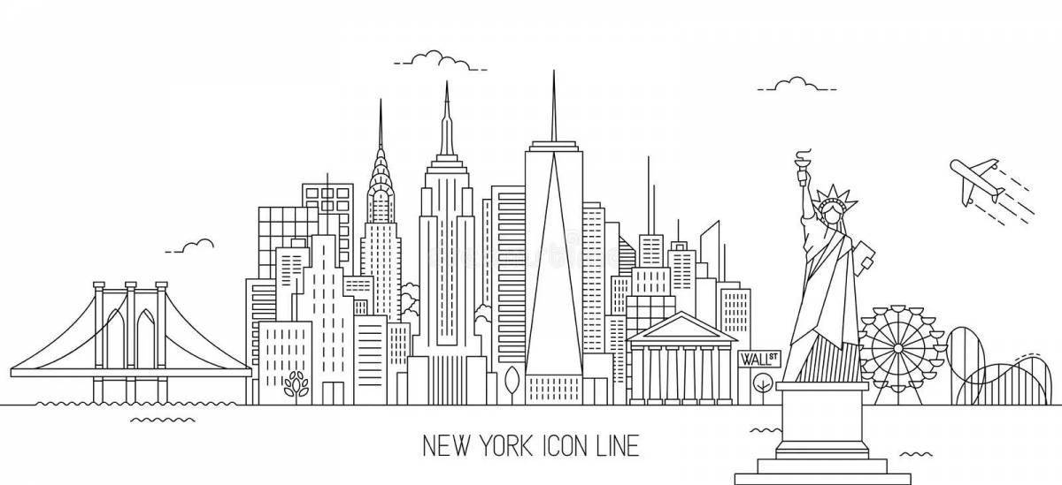 Twin tower coloring book in bright colors