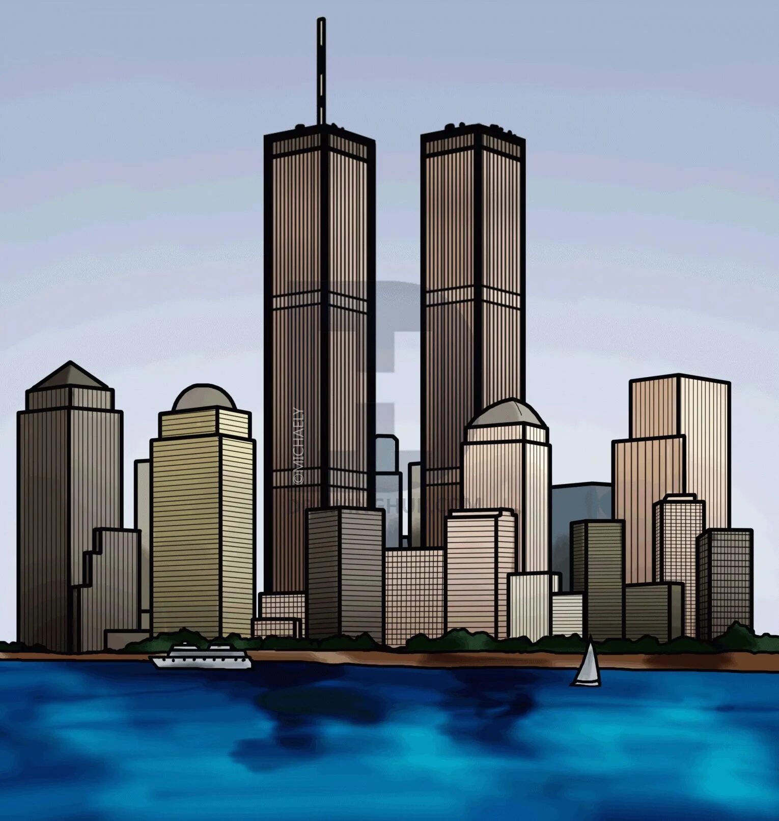 Vividly rendered twin towers coloring book