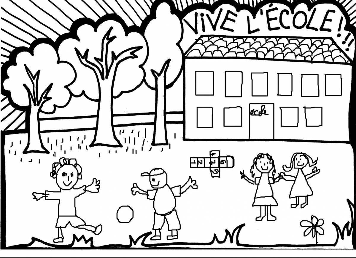 Color-frenzy school drawing coloring page