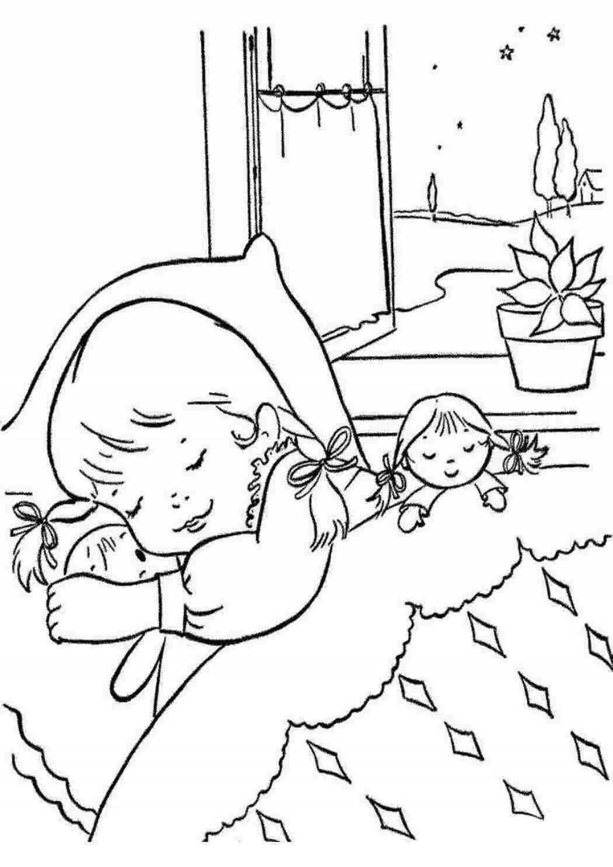 Photo Coloring book joyful children are sleeping