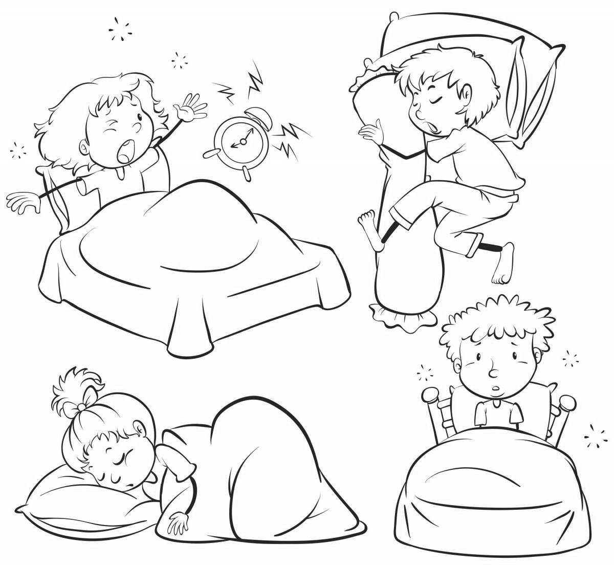 Coloring page cozy children are sleeping