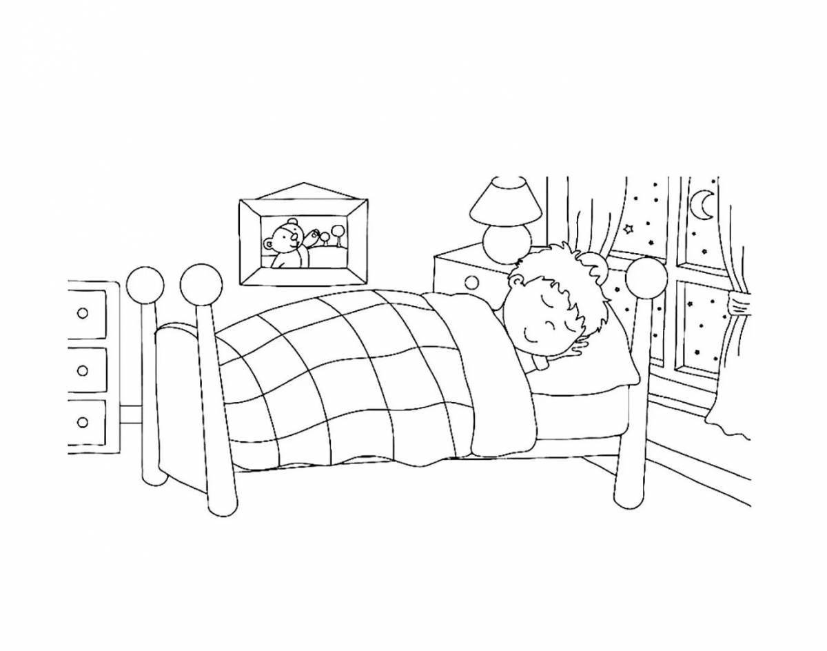 Photo Coloring book napping children are sleeping
