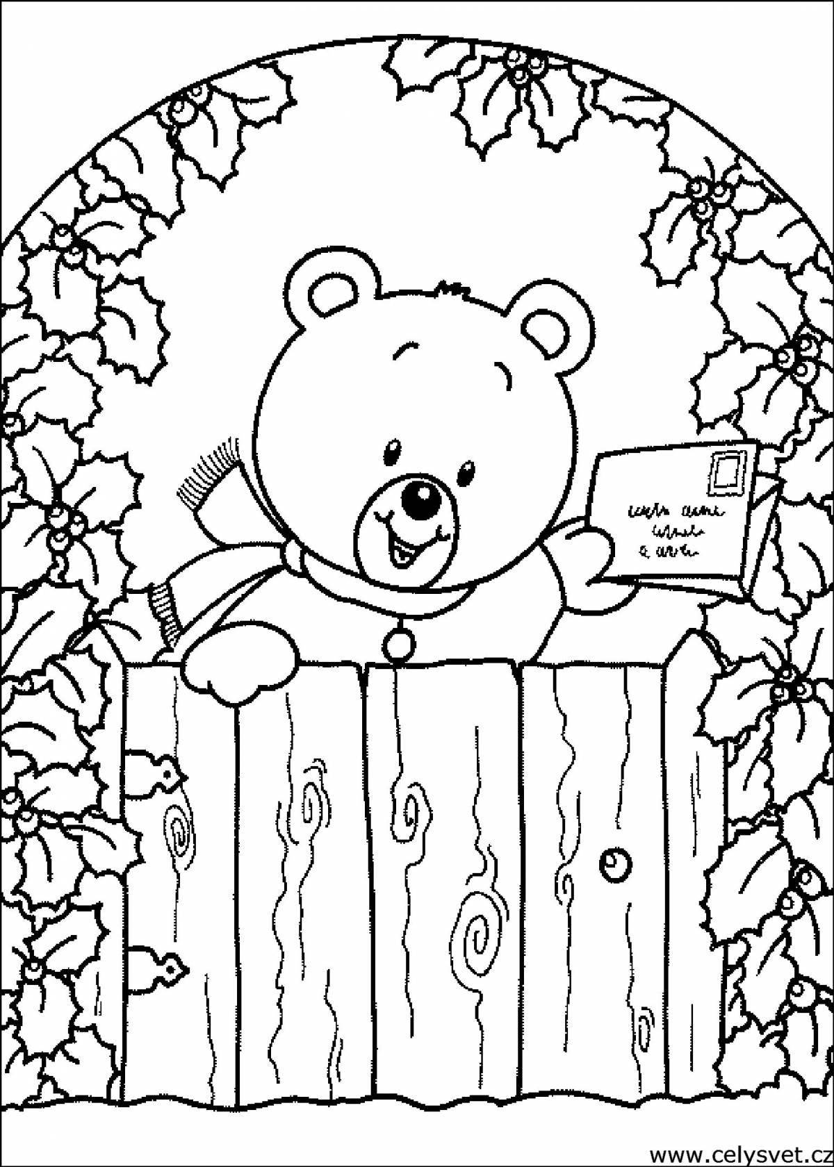 Раскраска праздничный рождественский медведь