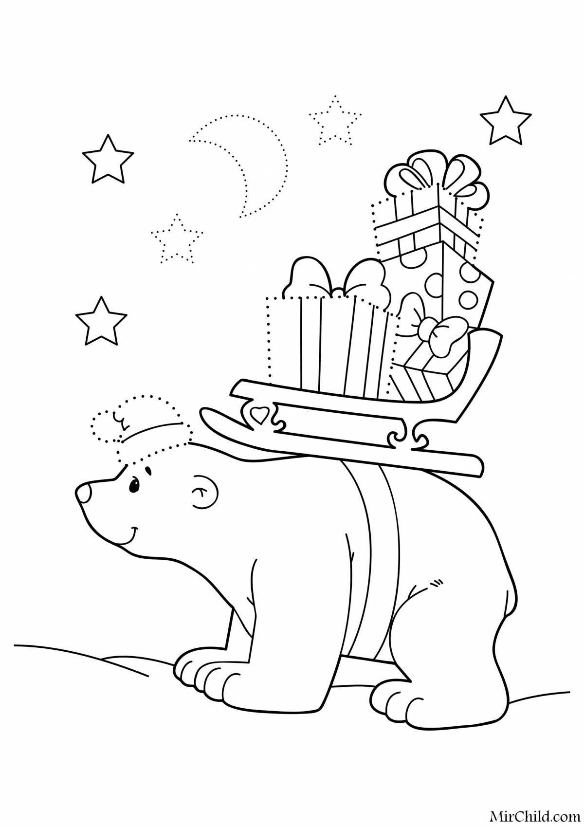Красочный рождественский медведь раскраска