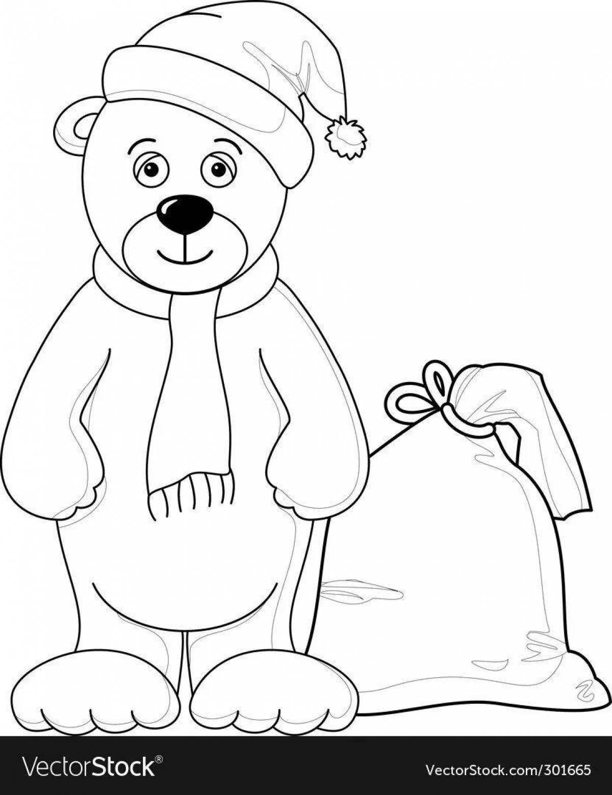 Coloring of a playful christmas bear