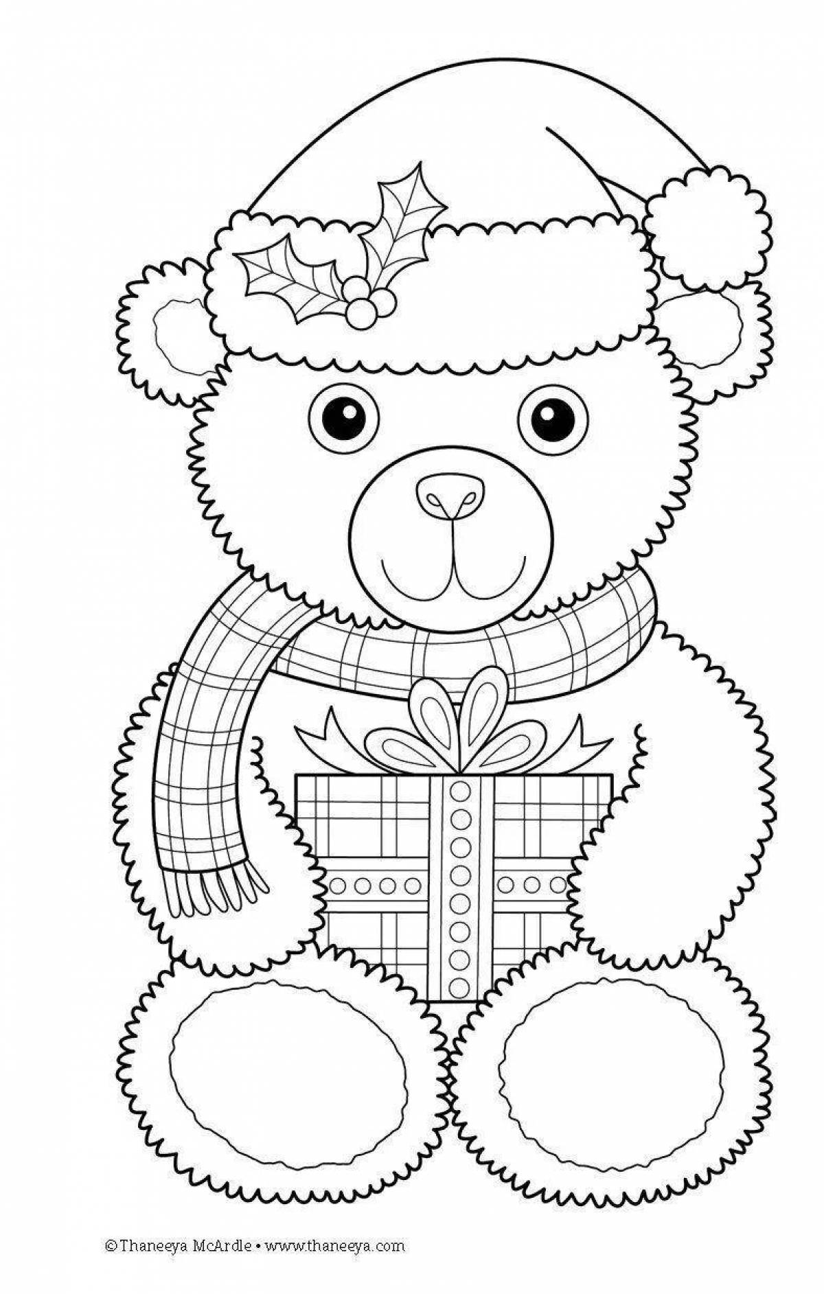 Glowing christmas bear coloring page
