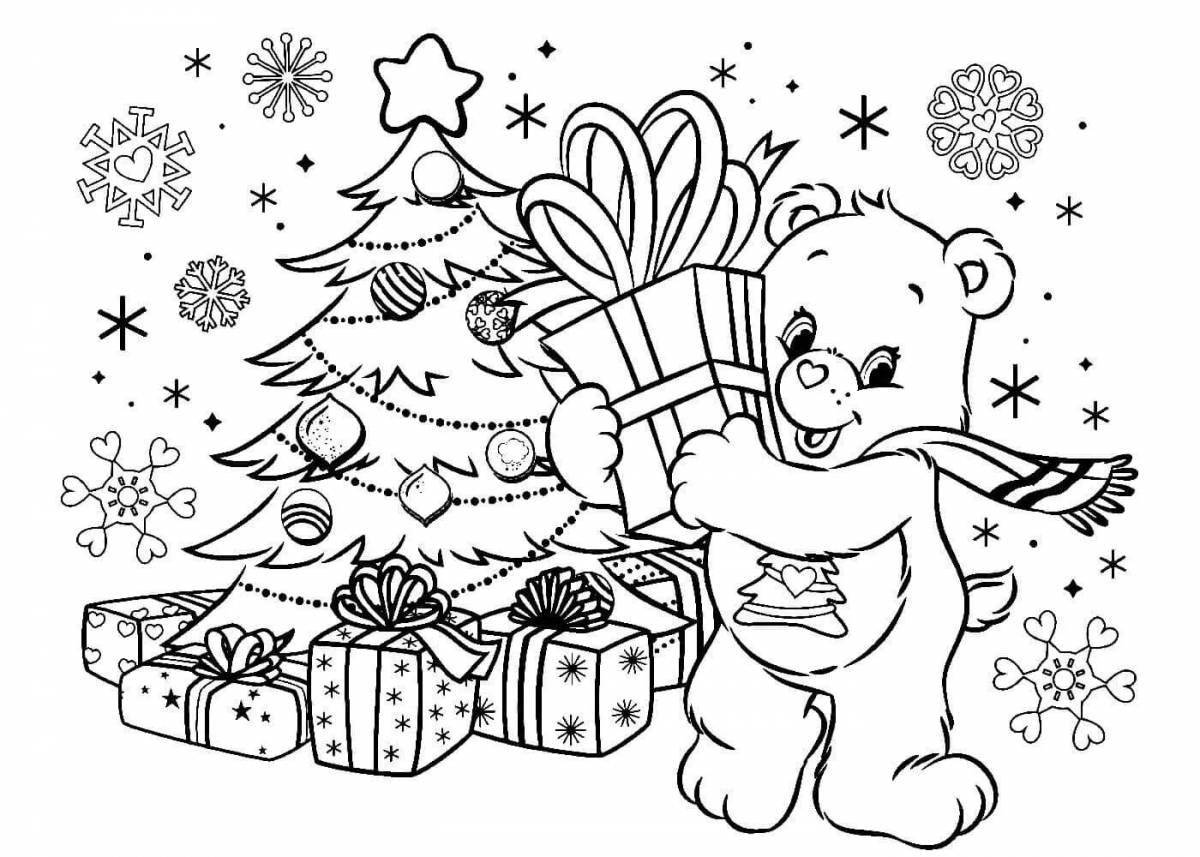 Раскраска сияющий рождественский медведь