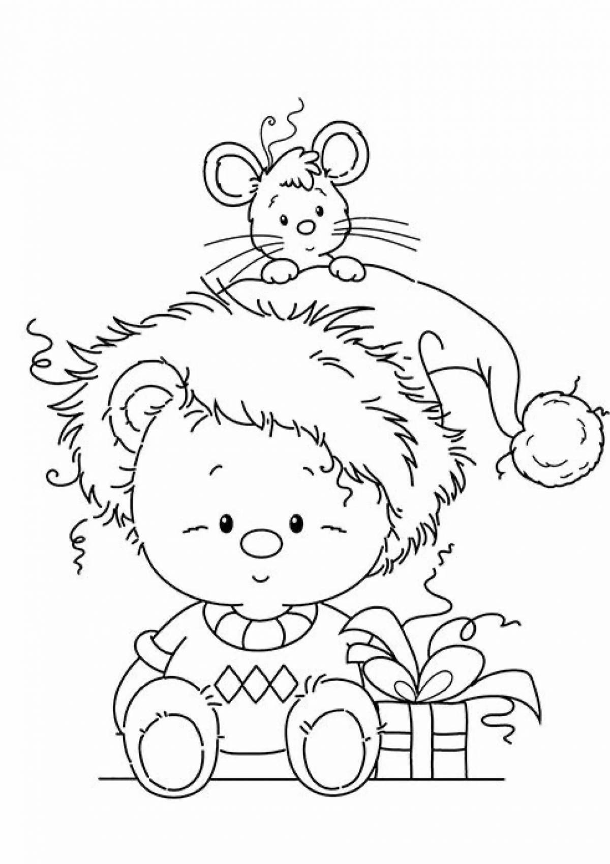 Fancy Christmas bear coloring page