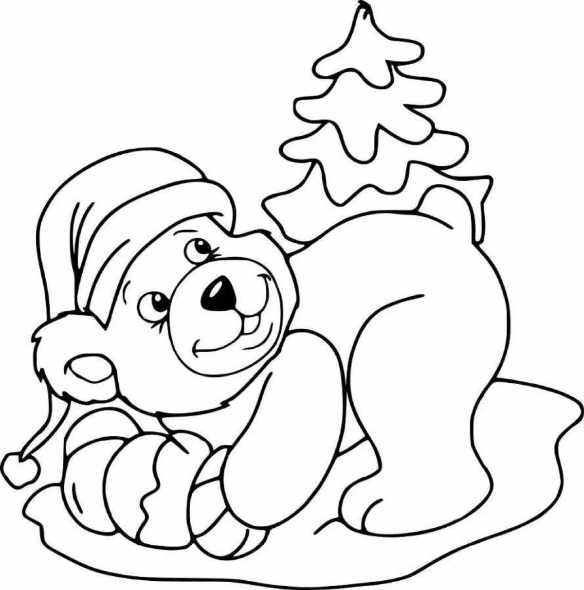 Glitter Christmas bear coloring page