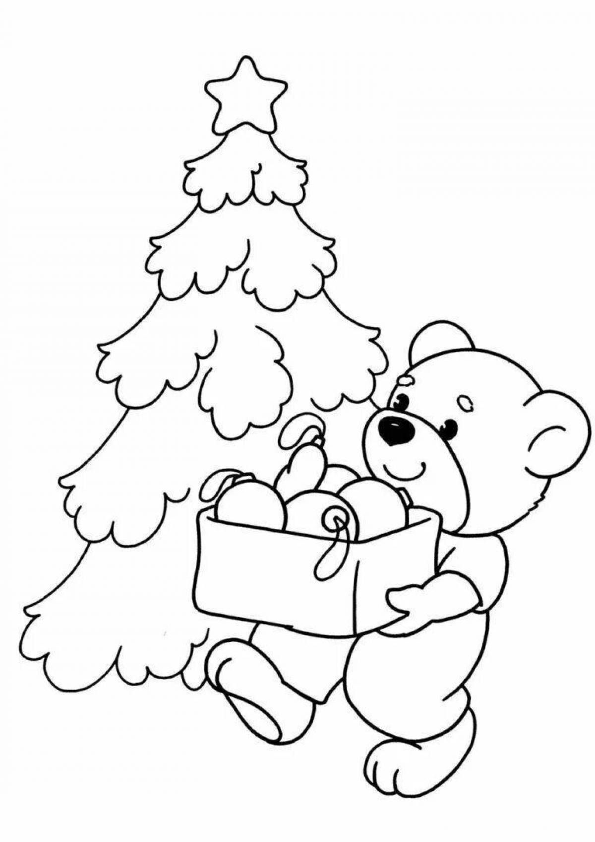 Раскраска забавный рождественский медведь