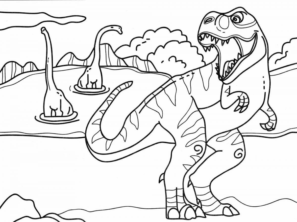 Яркая раскраска с изображением динозавра