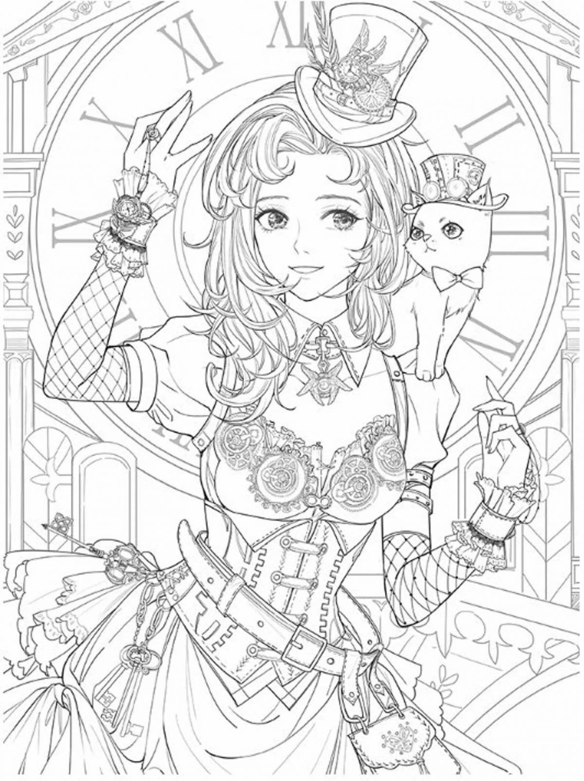 Energetic coloring art girls