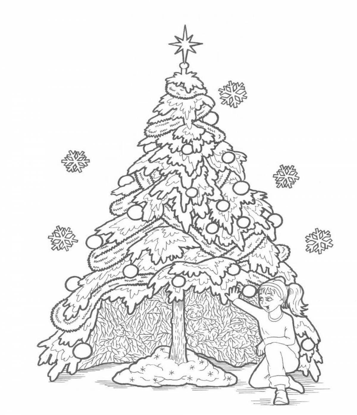 Glitter coloring Christmas tree in winter