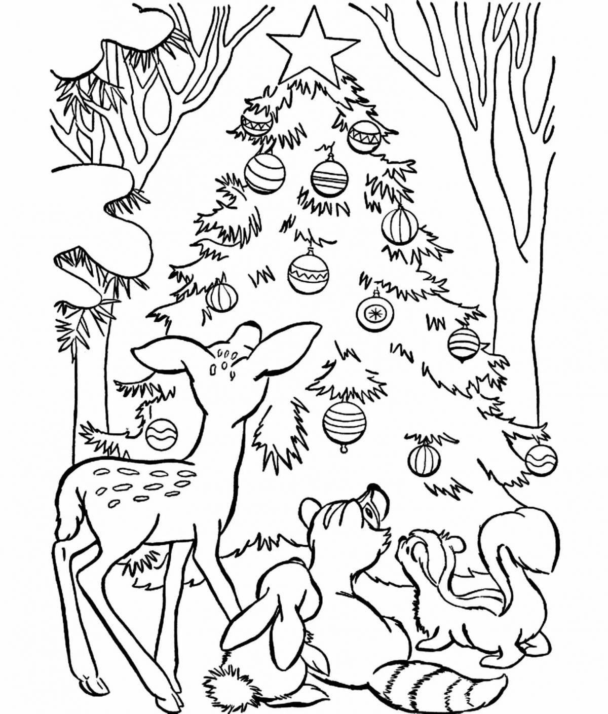 Радостная раскраска рождественская елка зимой