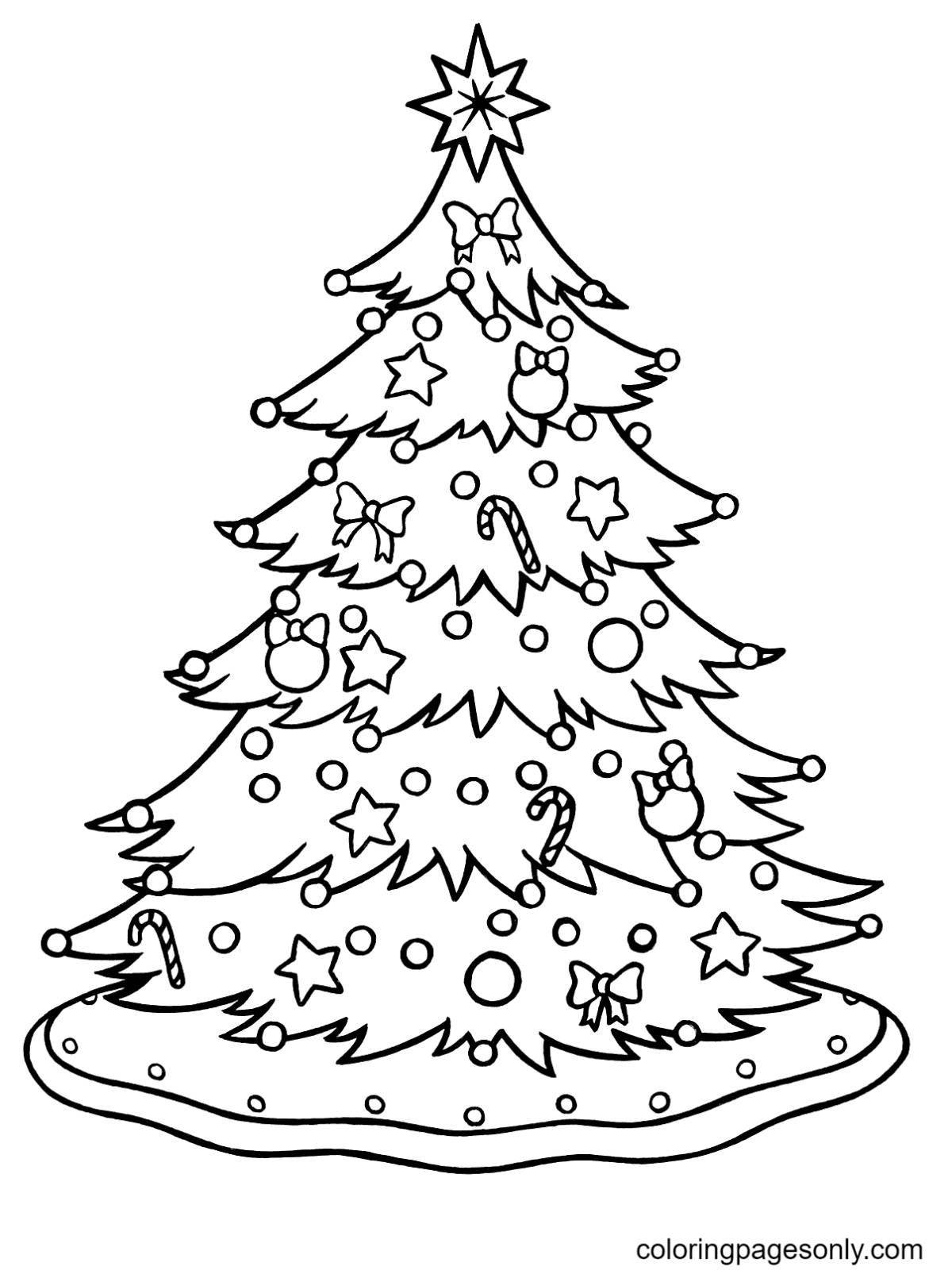 Праздничная раскраска рождественская елка зимой