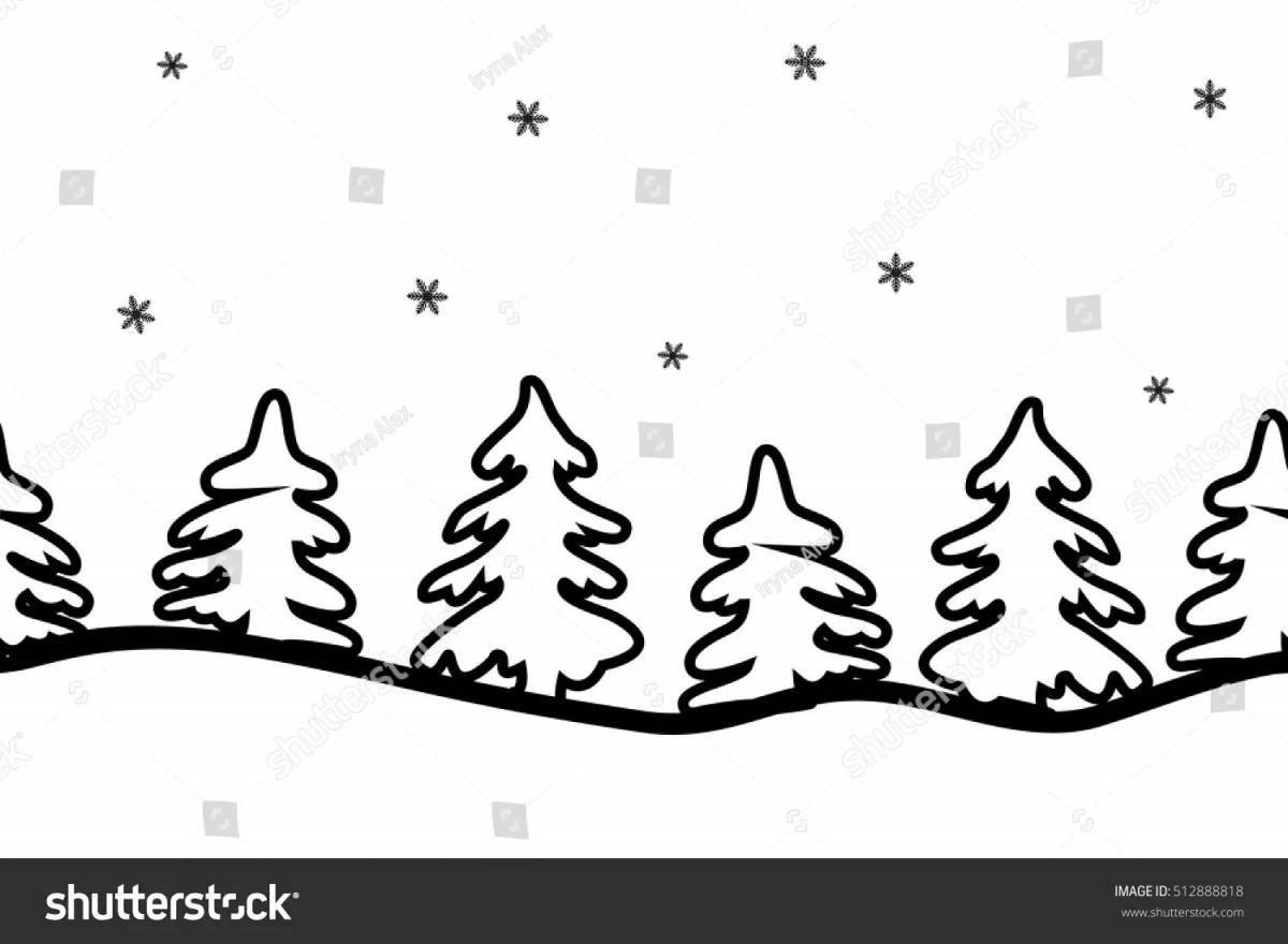 Coloring book blooming Christmas tree in winter
