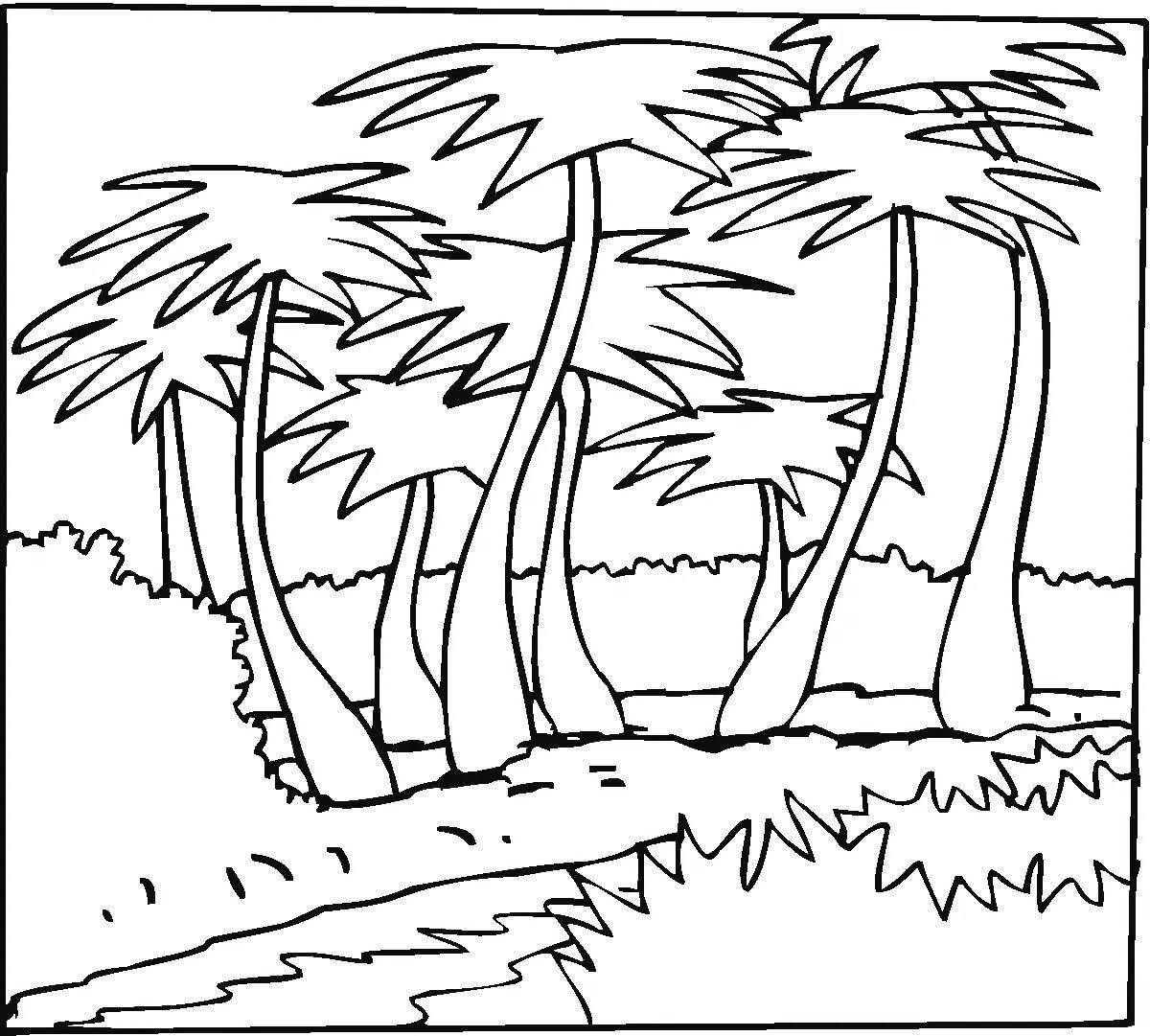 Coloring page lush tropical forest