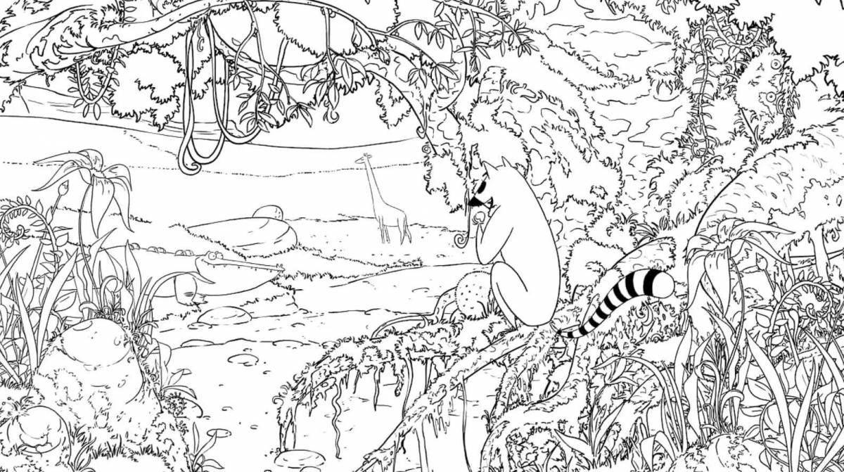 Coloring book serene tropical forest