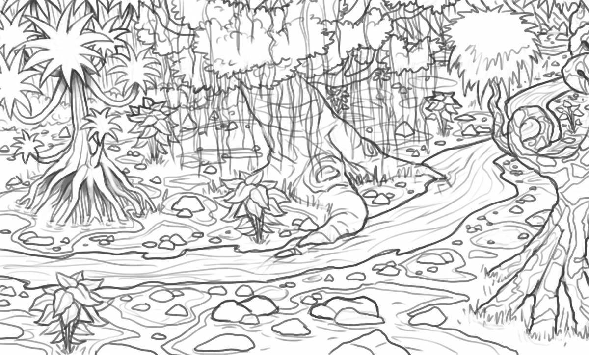 Coloring book gorgeous tropical forest