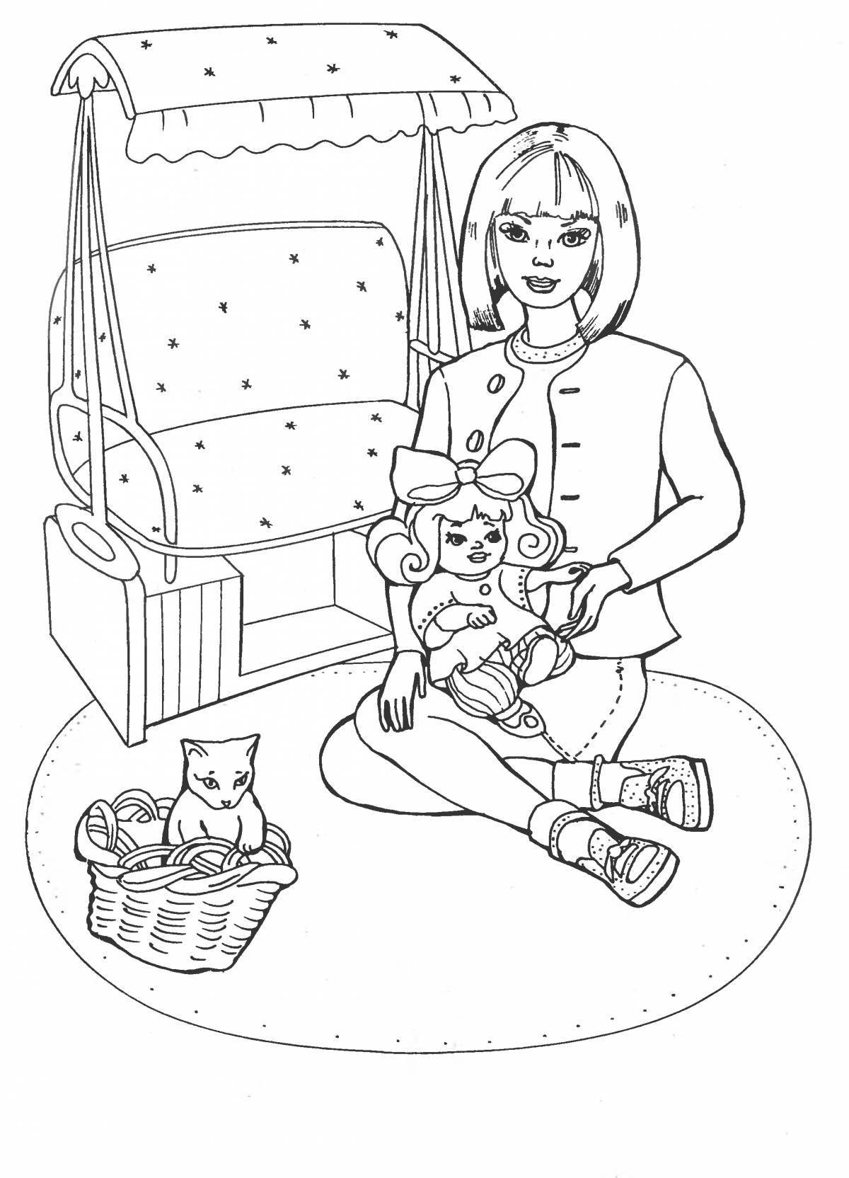 Coloring book happy pregnant doll