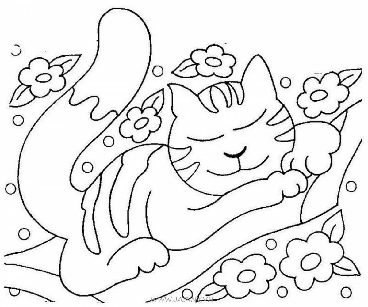 Расслабленная раскраска спящая кошка